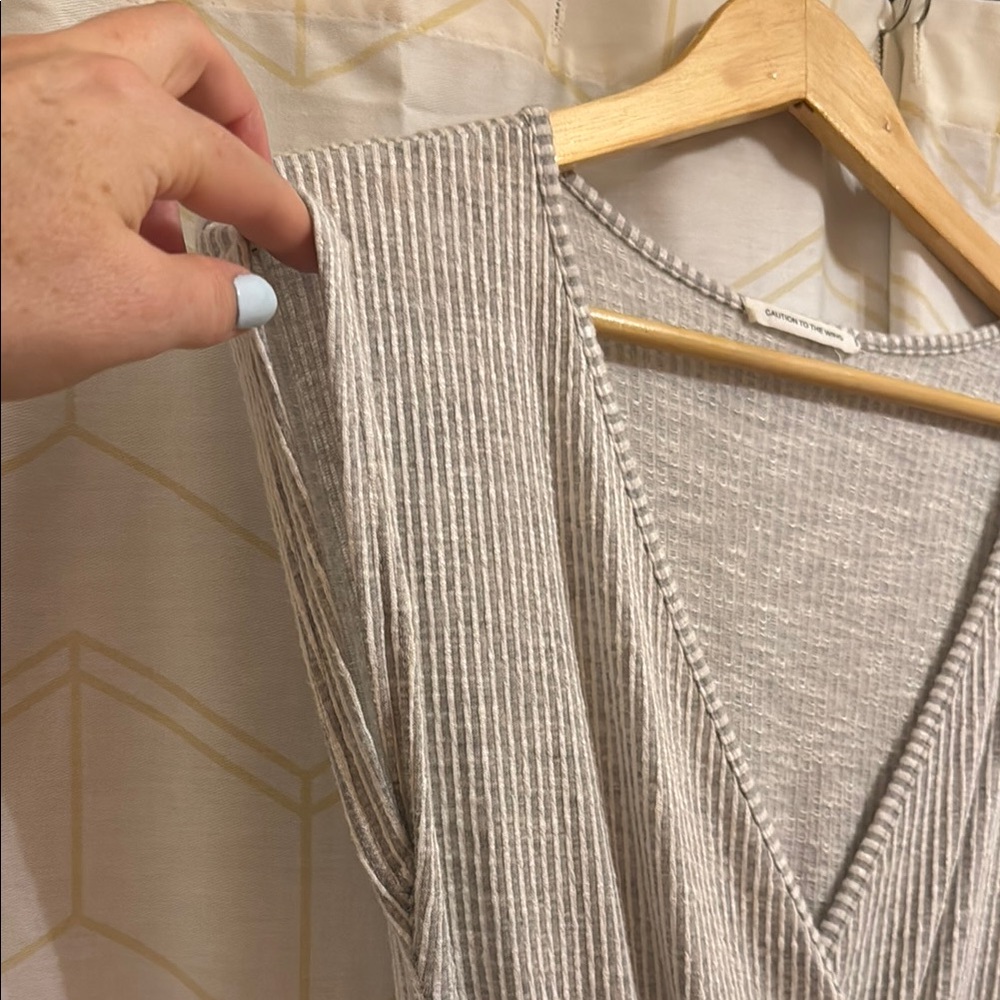 Caution to the Wind Striped Gray Jumpsuit with Belt - Picture 4 of 5